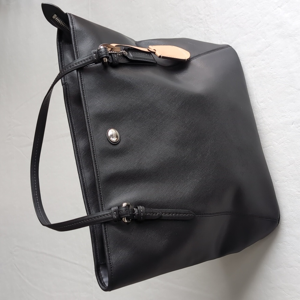 Coach Peyton Leather Zip Top Tote Purse Shoulder Bag In Black